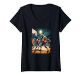 Womens Werewolves Playing Basketball Under a Full Moon on Halloween V-Neck T-Shirt