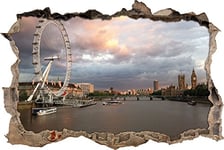 pixxp Rint 3D WD 2829 _ 92 x 62 Londres tamise Big Ben percée 3D Sticker Mural Mural en Vinyle, Multicolore, 92 x 62 x 0,02 cm