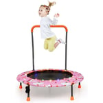 Trampoline Enfant Ø92CM avec 21 Lumières led & Poignée Amovible, Mini Trampoline Exterieur Enfant avec Motif d'Astronaute & Tapis Antidérapant pour