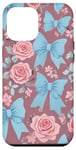 Coque pour iPhone 14 Pro Max Nœuds bleu clair, roses et papillons fantaisistes