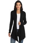 Dilgul Gilet Long Femme Cardigan Manches Longues Veste Drapé Ouverte Devant Ourlet Irrégulier Jaquette Hiver Automne Outwear Jaquette Gris Noir Small