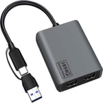 Adaptateur USB 3.0 ou USB C vers double HDMI, adaptateur double HDMI 4K & 1080P, adaptateur USB C vers HDMI pour Mac et Windows, convertisseur de type C vers HDMI compatible avec M1/M2 Mac,.[V1188]