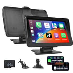 Podofo A-pple Carplay Android Auto Portable Autoradio, Écran Tactile IPS de 7 Pouces Voiture Stéréo avec Mirror Link, Airplay, Bluetooth + Carte 64G