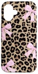 iPhone 16 Light Pink Ribbon Bow Coquette On Cheetah Leopard Print Case