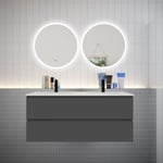 Ensemble meuble double vasque L.120cm 4 tiroirs + lavabo + 2 LED miroirs rond 60cm,anthracite