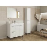 Meuble de salle de bain sur le sol Aktivia 80 cm Blanc Brillant avec miroir Blanc brillant - Avec colonne et lampe led