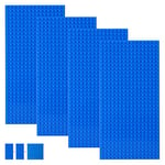 shineFinder 4 base Plates Compatible with Lego, Baseplate 5"x10" with 16 x 32 stud board (Blue)