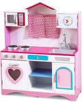 FANTASK Cuisine pour Enfants, avec lumière et Son, Extra Grande, en Bois, 82 x 30 x 100,5 cm, Rose, Princesse Play Kitchen pour Fille, avec évier Amovible, kit de Jeu Pretend pour Enfants à partir de