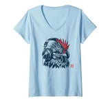 Womens Rooster Chicken With Headphones - Music Animal V-Neck T-Shirt