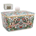 Boxed Butter Dish William Morris Strawberry Thief Fine China Red Green Floral