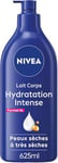 NIVEA Lait corps Hydratation Intense 72H (1 x 625 ml) — Lait Nourrissant à l'Acide Hyaluronique pur & Huile d'Amande Douce — Crème hydratante corps pour peaux sèches à très sèches