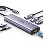 Ugreen 6in1 USB-C till 3x USB-A 3.0 / HDMI / RJ45 / USB-C PD - Grå