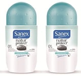 Sanex Déodorant Roll-On Natur Protect Anti Traces Blanches 50 ml Lot de 2