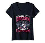 Womens Dragon Sorry My Dragon Ate Your Unicorn V-Neck T-Shirt