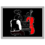 Musicians Jazz Piano Illustration Red Bass Bar Music Artwork Framed Wall Art Print A4