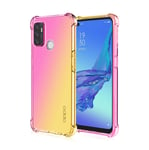 FANFO® Case for Oppo A53s/A53/A32/A33 2020, Gradient Color Transparent Ultra Slim Anti Smudge Silicone Soft Shockproof TPU Reinforced Corners Protection Phone Cover, Pink/Gold