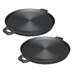 SOGA 2X 35cm Round Ribbed Cast Iron Frying Pan Skillet Steak Sizzle Platter with Handle - Frying Pans - ZPai004X2