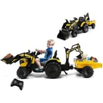 Tracteur électrique pour Enfants avec Remorque, Pelle et Roues Antidérapantes Excavateur Jouet avec Télécommande, Volant Directionnel avec