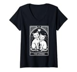 Womens Tarot Card Mystic Cats | The Lovers Valentines Day | Couples V-Neck T-Shirt