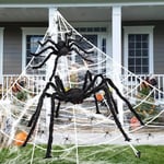 iZoeL Halloween Decorations 2 PCS Giant Spider 48.2 inch & 30 inch Halloween Spider Black Spider Triangular Cobweb, Plastic Spiders Spider Web for Scary Halloween Outdoor Yard Haunted House Props