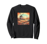 Whet Fields With Windmills Vintage Landscape Graphic Sweatshirt