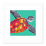 Ocean Loggerhead Turtle Red Shell Watercolour Ink Square Wooden Framed Wall Art Print Picture 8X8 Inch