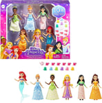 Disney Princess Toys, 6 Posable Small Dolls with Sparkling Clothing and 13 Tea P