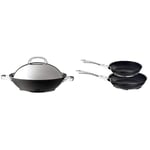 Circulon Infinite Hard Anodised Covered Stirfry Wok, 36 cm & Infinite Hard Anodised 24/30 cm Frying Pan Twin Pack Set, 2-Piece - Black