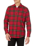 Amazon Essentials Chemise en flanelle à manches longues (grandes tailles disponibles) Homme, Noir Rouge Jaune Grand Plaid, XS