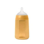 Suavinex, Biberon avec Bouteille en Silicone et Tétine Symétrique SX Pro, Souple et Flexible, avec Valve Anti-colique, Biberon à Debit Moyen (M), pour Bébés +3 Mois. Colour Essence, Mustard