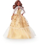 ​2023 Holiday Barbie Doll, Seasonal Collector Gift, Barbie Signature, Golden Gown and Displayable Packaging, Dark Brown Hair, HJX05