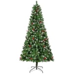 Uten Sapin de Noël Artificiel 225 cm, Arbre Noël Flocon Neige Luxe Décoration Intérieur, 1200 Aspect Naturel Branches en PVC, 39 Groupes Baies Rouges & Pomme Pin, Branches Charnière, Réutilisable