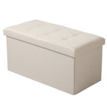 Tabouret pliant WOLTU, pouf pliable coffre boîte de rangement en lin, 76x37,5x38cm, Crème Blanc