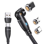 9Pin Câble USB C Magnétique 2M,60W Cable Magnetique Charge Rapide,3A Chargeur Magnétique Rotation à 360 ¿¿° et 180 ° Chargeur Aimanté,pour Micro USB/Type C/iProduits,pour Smartphone