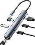 Hub USB C 6 en 1 Dock, Adaptateur USB C Ethernet RJ45, 4K 60Hz HDMI, 100W PD, Données USB C, (2 USB C), 2 USB-3.0 pour MacBook Pro/Air 2021, iPad Pro/Air 5/ Mini 6, Surface Pro 8