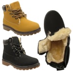 Kids Ankle Boots Girls Boys Fur Lined Grip Sole Army Combat Winter Snow Shoes