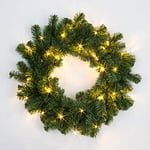 55cm Pre-Lit Green Christmas Wreath Alaskan Pine for Fireplaces Home Wall Door Stair Artificial Xmas Tree Garden Yard Decorations with 30 Warm White LEDs