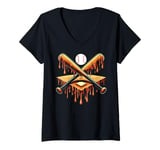 Womens Baseball bat Drip with crossed bat baseball Home Plate drip V-Neck T-Shirt