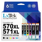 LxTek 570XL 571XL Ink Cartridge Compatible for Canon PGI-570 CLI-571 for Canon PIXMA TS5050 MG5750 TS5051 MG6850 MG5700 MG5751 TS6050 TS50532 (2PGBK 1Black 1Cyan 1Magenta 1Yellow,6-Pack)