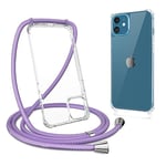 ZTOFERA Crossbody Lanyard Case for iPhone 11, Ultra Clear Hard Back with Soft Bumper Protective Phone Case with Strap Adjustable Neck Cord Necklace Shockproof Cover for iPhone 11, Purple