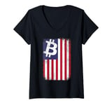 Womens BTC Bitcoin American Flag Crypto Revolution V-Neck T-Shirt