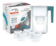 Aqua Optima Perfect Pour Carafe Filtrante et 6 Cartouches Filtrantes Evolve+ 30 Jours, Capacité 3,6 litres, Pour la Réduction des Microplastiques, du Chlore, du Calcaire et des Impuretés, Bleu