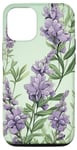 iPhone 15 Pro Sage Green Background Floral Pastel Lavender Flower Case