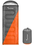 Sportneer Sac de Couchage Chaud pour Adultes 3-4 Saisons, imperméable, léger, Grand, ultraléger, Convient pour Adulte, Homme, pêche, Voyage, extérieur Orange + Gris