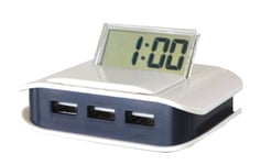 Clear LCD Digital Travel Alarm Clock with Integrated USB 1.1 Hub and Cable