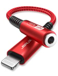 Headphone Jack Adapter for iPhone, JSAUX Apple MFi Certified Lightning to 3.5mm Female Headphone Adapter iPhone Aux Audio Adaptor 3.5mm Jack Dongle for iPhone 13 12 Mini 12 Pro 11 8 7 X XR XS-Red