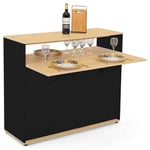 Meuble de bar extensible en table à manger 2 personnes VITO noir et plateau bois