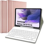 Étui Avec Clavier Pour Samsung Galaxy Tab S7 Fe 12.4/S8+ Plus 2022/S7+ Plus, Clavier Amovible Sans Fil Avec Bluetooth Qwertz Coque De Protection Pour Samsung Tab S7 Fe/ S7+/S7 Plus/S8 Plus, Or