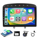 Podofo Autoradio Carplay pour Peugeot 308/408 2007-2013, Autoradio 9" avec écran Tactile et sans Fil A-pple Carplay Android Auto, Bluetooth/GPS/WiFi/FM/RDS/SWC/HiFi/USB+Caméra arrière