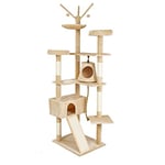 Meerveil Arbre à Chat, Arbre a Chat Geant Stable, Hauteur 210cm, avec Centre d'activités, 2 Plate-Formes, 2 Niches, 1 Planche à Griffer, 3 Pompons, 4 Griffoirs, Multi-Niveaux, Beige